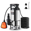 VEVOR 1HP Sump Pump, 4020GPH, 30FT Lift Stainless Steel Submersible Sludge Pump with 26FT Power Cord Automatic ON/OFF Float Switch, Drain Clean/Dirty Water for Basement Flood Pool Pond Garden Hot Tub