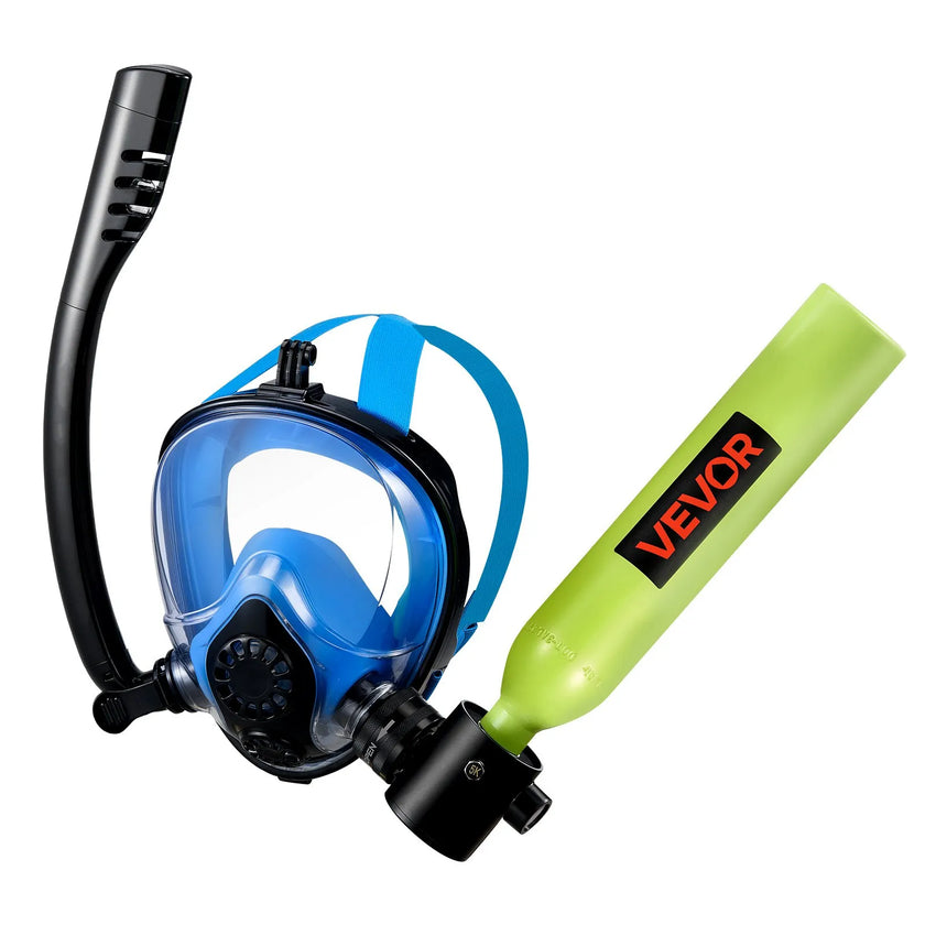 VEVOR Mini Scuba Tank with Full-Face Mask, 0.5L Portable Diving Air Tank, Up to 10 Minutes Underwater Breathing for Snorkeling & Shallow Water Use