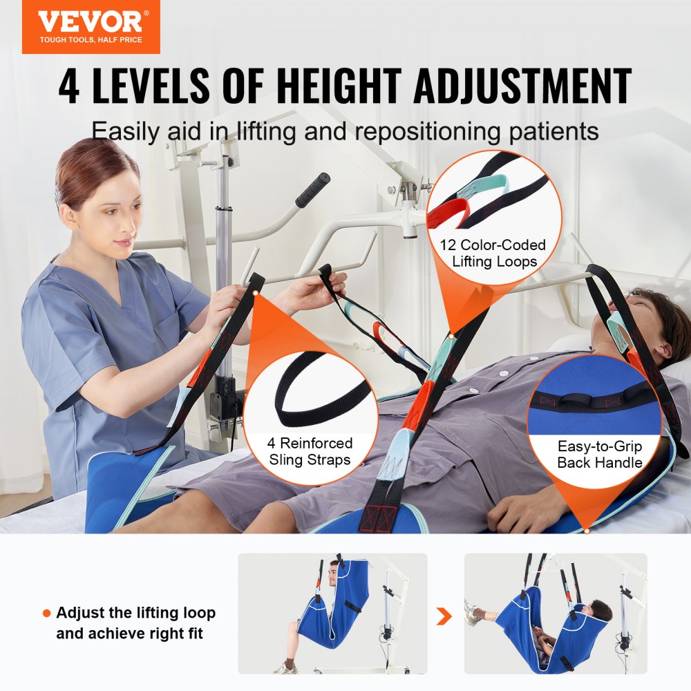 VEVOR Patient Lift Sling with Head Support Medium-Size U Shape Divided Leg Sling
