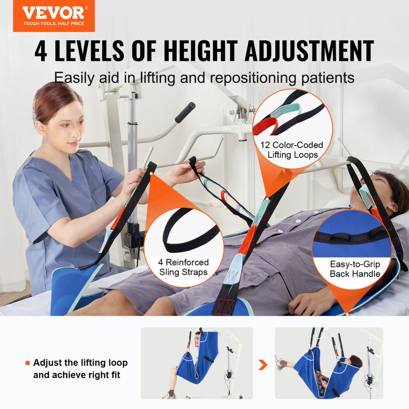 VEVOR Patient Lift Sling with Head Support Medium-Size U Shape Divided Leg Sling