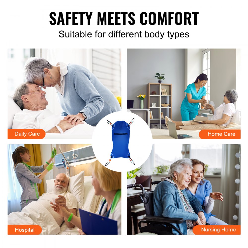 VEVOR Patient Lift Sling with Head Support Medium-Size U Shape Divided Leg Sling