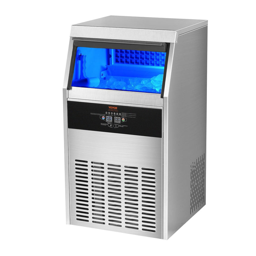 VEVOR Commercial Ice Maker, 150lbs/24H, Ice Maker Machine, 70 Ice Cubes in 12-15 Minutes, Freestanding Cabinet Ice Maker with 33lbs Storage Capacity LED Digital Display, for Bar Home Office Restaurant