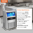 VEVOR Commercial Ice Maker, 130lbs/24H, Ice Maker Machine, 60 Ice Cubes in 12-15 Minutes, Freestanding Cabinet Ice Maker with 33lbs Storage Capacity LED Digital Display, for Bar Home Office Restaurant