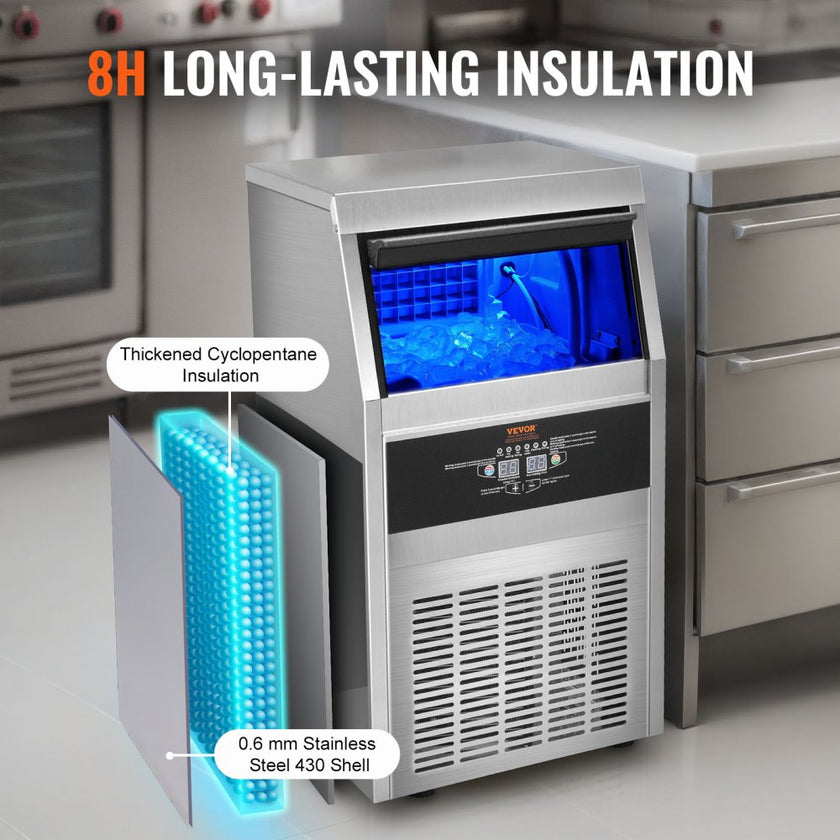 VEVOR Commercial Ice Maker, 90lbs/24H, Ice Maker Machine, 45 Ice Cubes in 12-15 Minutes, Freestanding Cabinet Ice Maker with 24lbs Storage Capacity LED Digital Display, for Bar Home Office Restaurant
