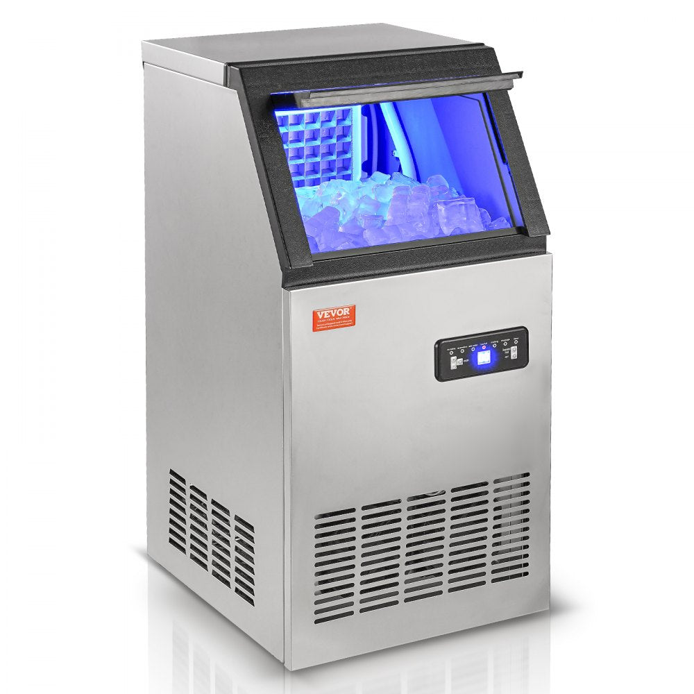 VEVOR Commercial Ice Maker, 80lbs/24H, Ice Maker Machine, 40 Ice Cubes in 12-15 Minutes, Freestanding Cabinet Ice Maker with 27.5lbs Storage Capacity LED Digital Display,for Bar Home Office Restaurant