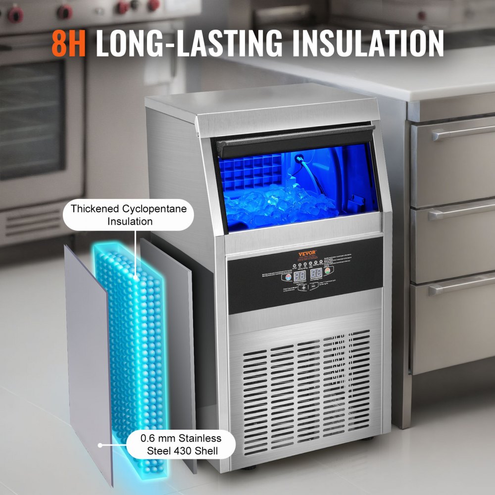 VEVOR Commercial Ice Maker, 80lbs/24H, Ice Maker Machine, 40 Ice Cubes in 12-15 Minutes, Freestanding Cabinet Ice Maker with 24lbs Storage Capacity LED Digital Display, for Bar Home Office Restaurant
