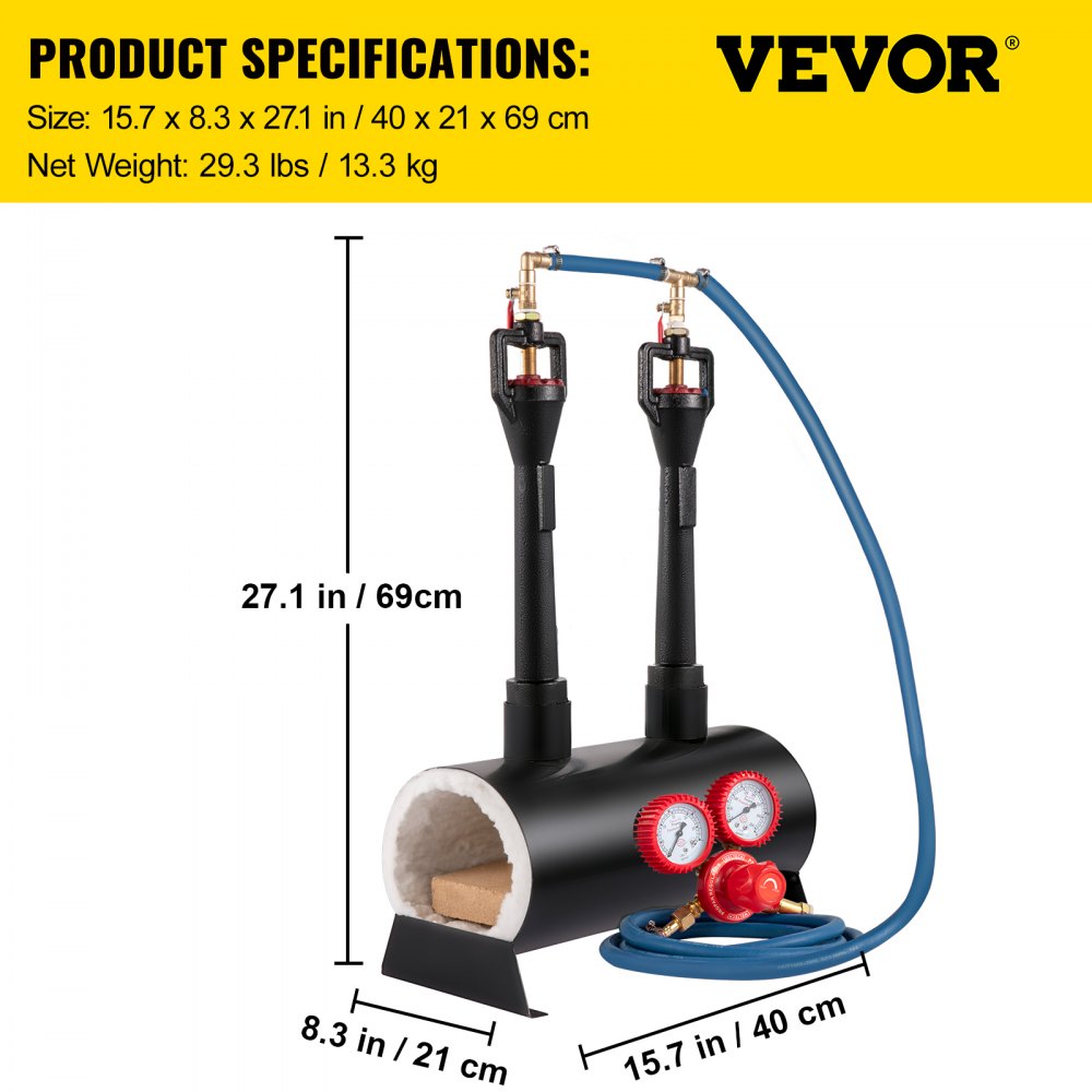 VEVOR Propane Knife Forge, Blacksmithing Forge with Dual Burners, Portable Propane Forge with an Open Structure, Large Capacity Farrier Forge, Square Propane Burner Forge for Knife and Tool Making
