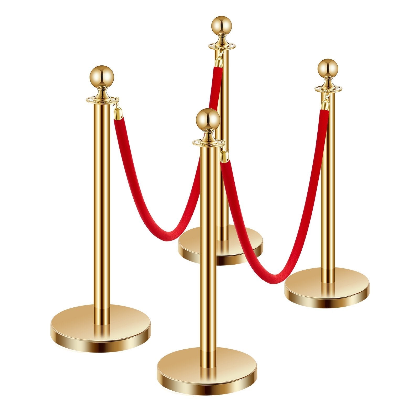 VEVOR 4 Pcs Gold Stanchion Post 2 Red Velvet Ropes Sand Injection Hollow Base