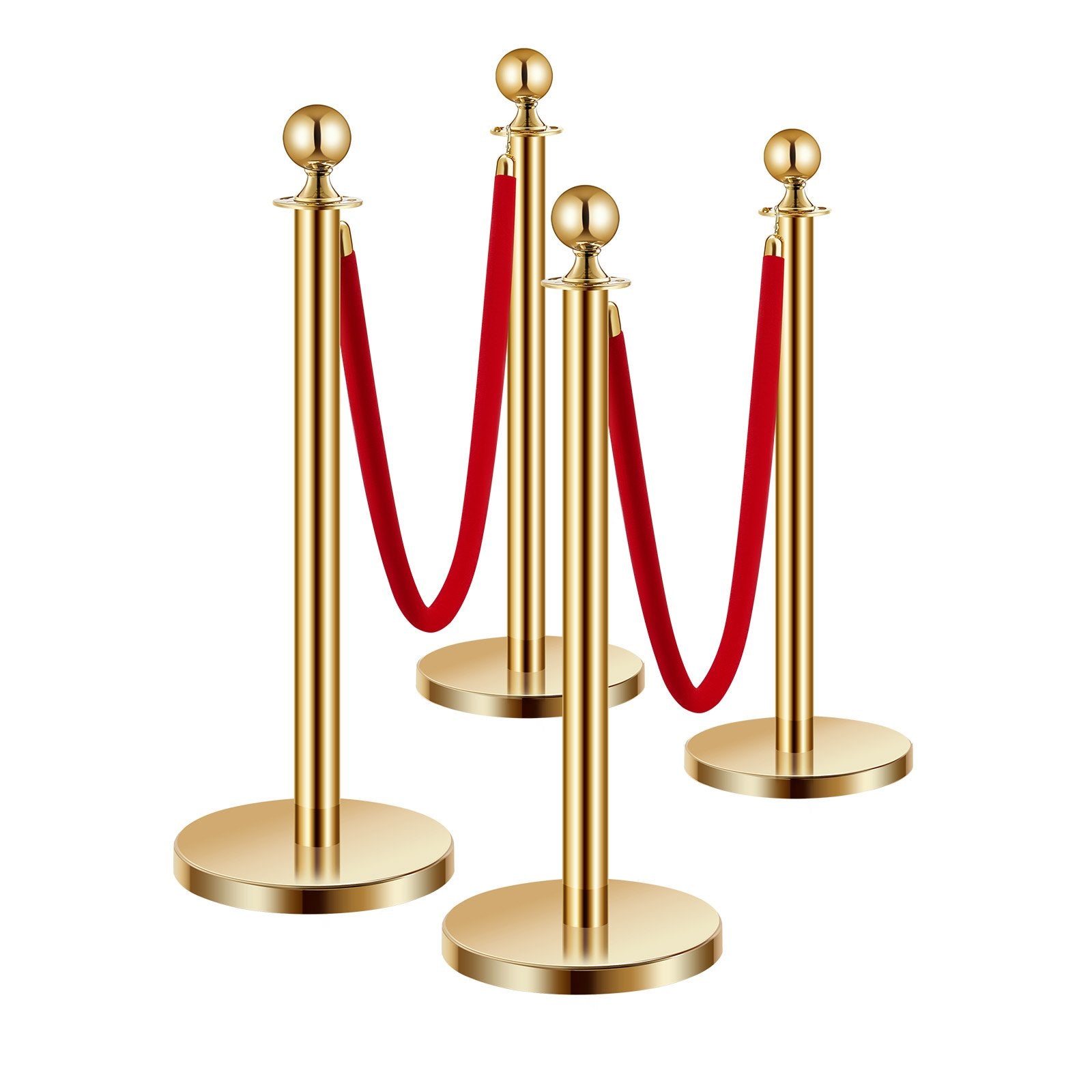 VEVOR 4 Pcs Gold Stanchion Post 2 Red Velvet Ropes Sand Injection Hollow Base