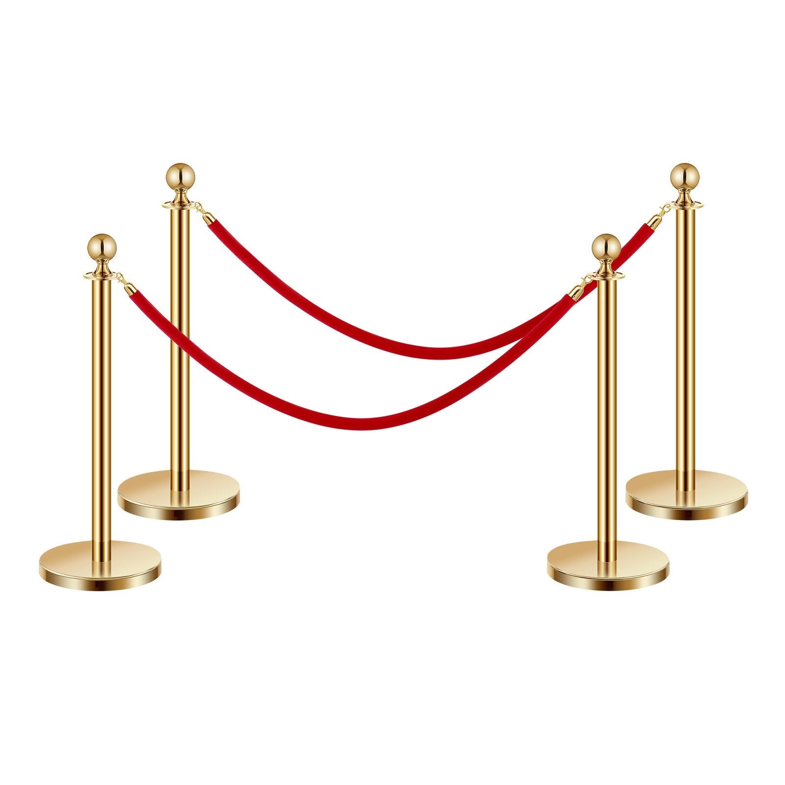VEVOR 4 Pcs Gold Stanchion Post 2 Red Velvet Ropes Sand Injection Hollow Base