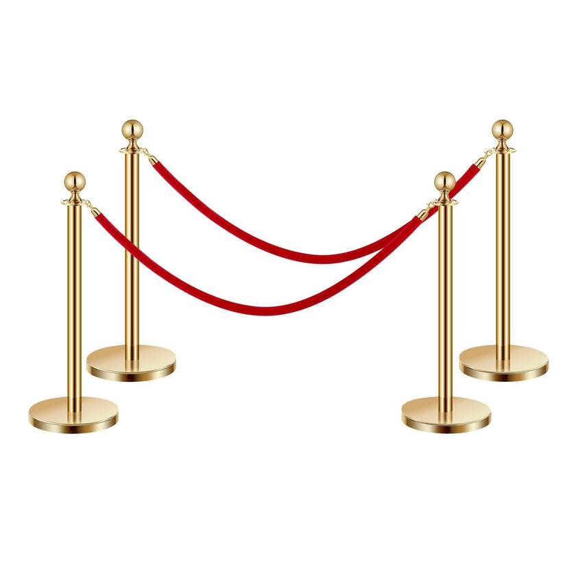 VEVOR 4 Pcs Gold Stanchion Post 2 Red Velvet Ropes Sand Injection Hollow Base
