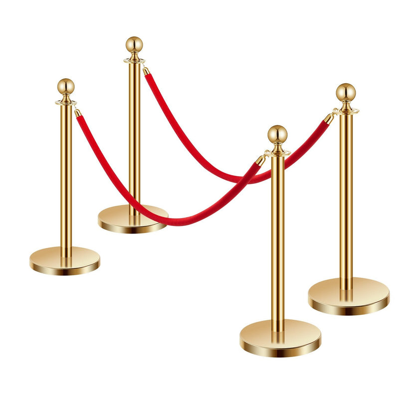 VEVOR 4 Pcs Gold Stanchion Post 2 Red Velvet Ropes Sand Injection Hollow Base