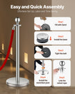 VEVOR 8 Pcs Silver Stanchion Post 4 Red Velvet Ropes Sand Injection Hollow Base