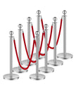 VEVOR 8 Pcs Silver Stanchion Post 4 Red Velvet Ropes Sand Injection Hollow Base