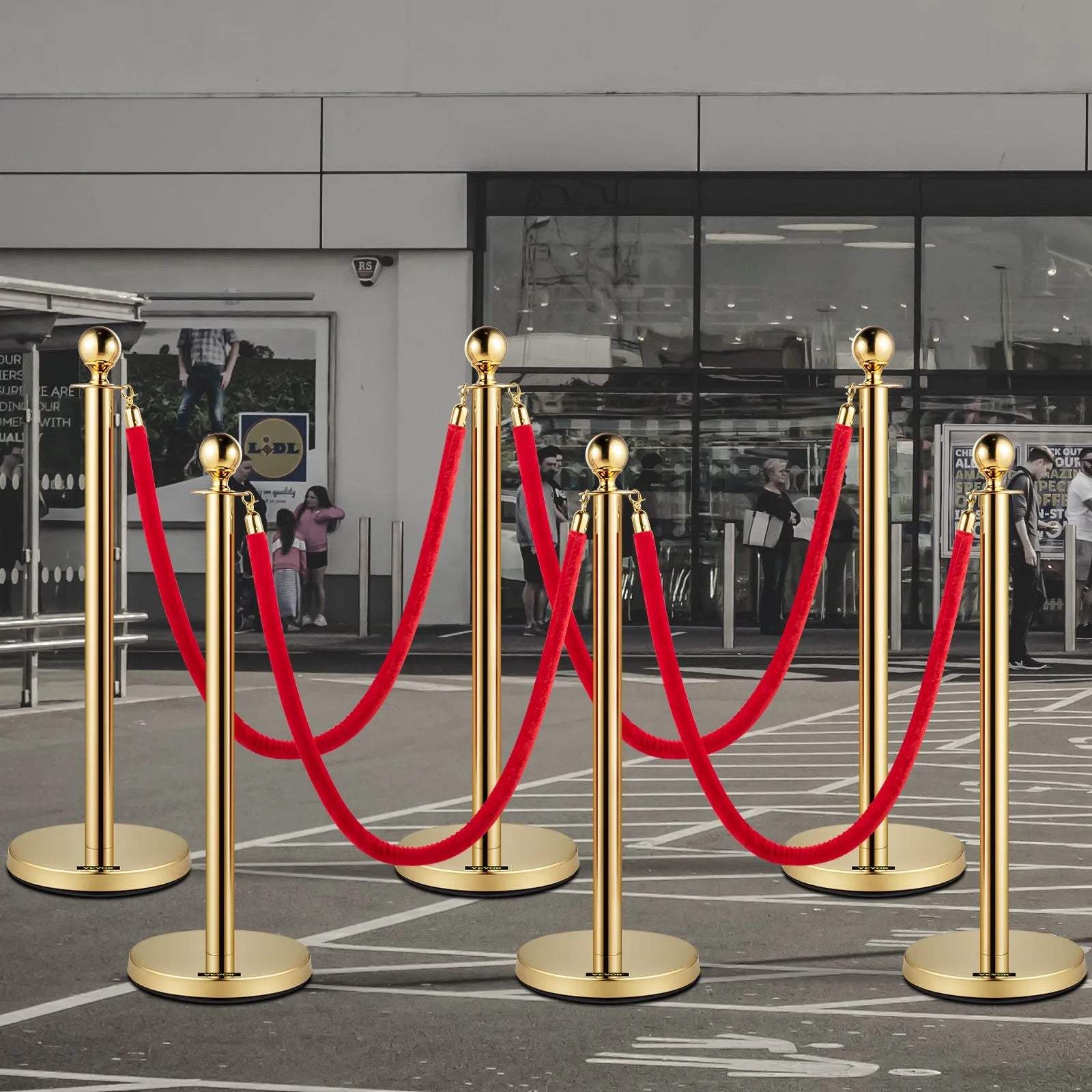VEVOR Crowd Control Stanchion Posts Silver Post Crowd Control Queue Line 6-Pack