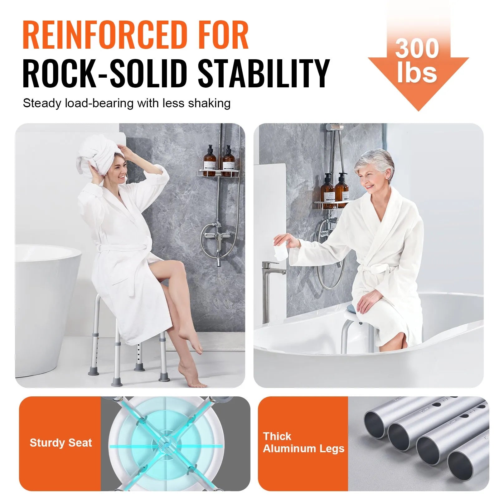 VEVOR Shower Chair 360 Degree Rotating, Adjustable Height Shower Stool Seat, Bath Chair for Inside Shower or Tub, Non-Slip Bench Bathtub Seat Stool for Elderly Disabled Handicap, 300 lbs Capacity