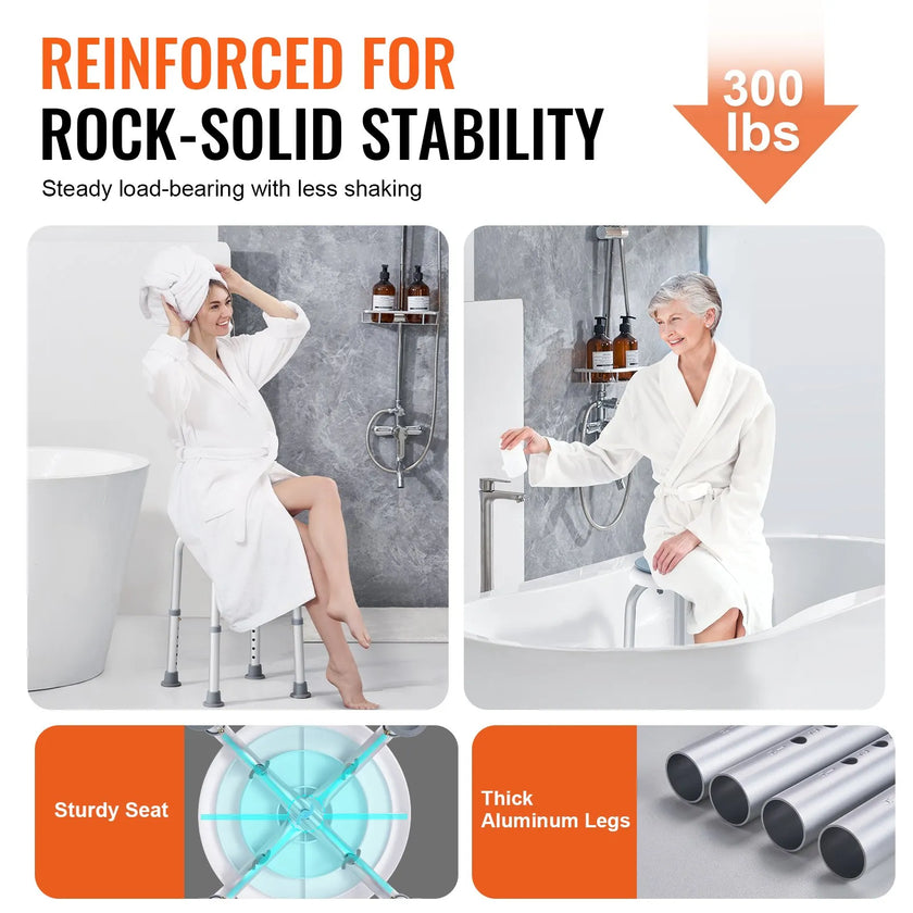 VEVOR Shower Chair 360 Degree Rotating, Adjustable Height Shower Stool Seat, Bath Chair for Inside Shower or Tub, Non-Slip Bench Bathtub Seat Stool for Elderly Disabled Handicap, 300 lbs Capacity