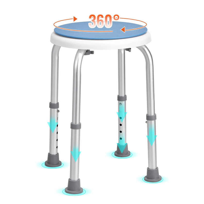 VEVOR Shower Chair 360 Degree Rotating, Adjustable Height Shower Stool Seat, Bath Chair for Inside Shower or Tub, Non-Slip Bench Bathtub Seat Stool for Elderly Disabled Handicap, 300 lbs Capacity