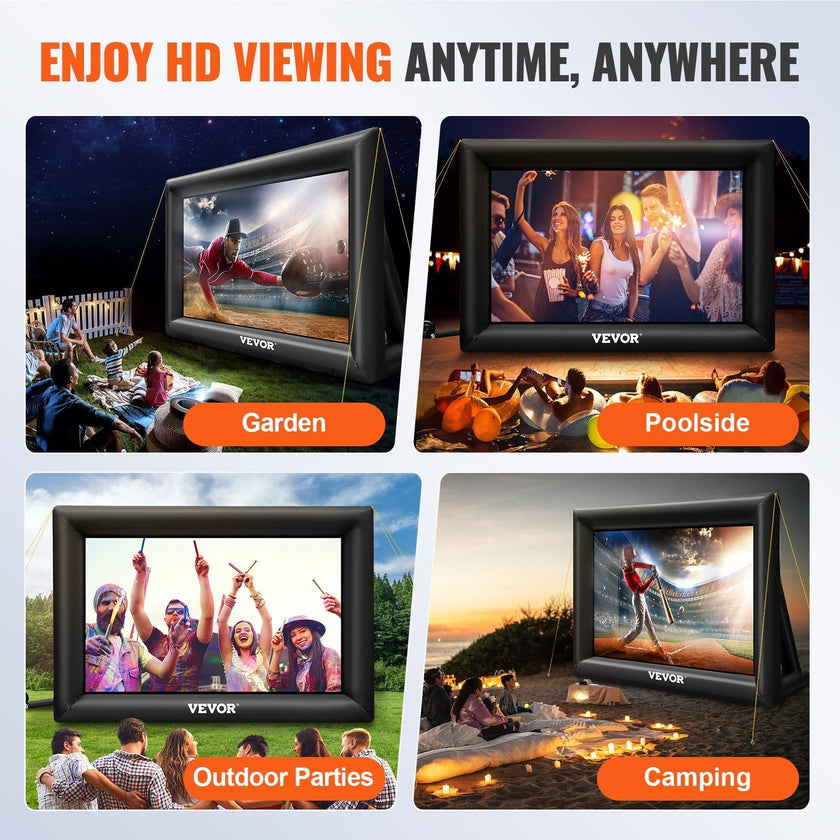 VEVOR Inflatable Movie Screen 20FT Inflatable Projector Screen for outside with 350W Air Blower Inflatable Screen Oxford Fabric Material Blow Up Screen for Outdoor Movie Supports Front/Rear Projection