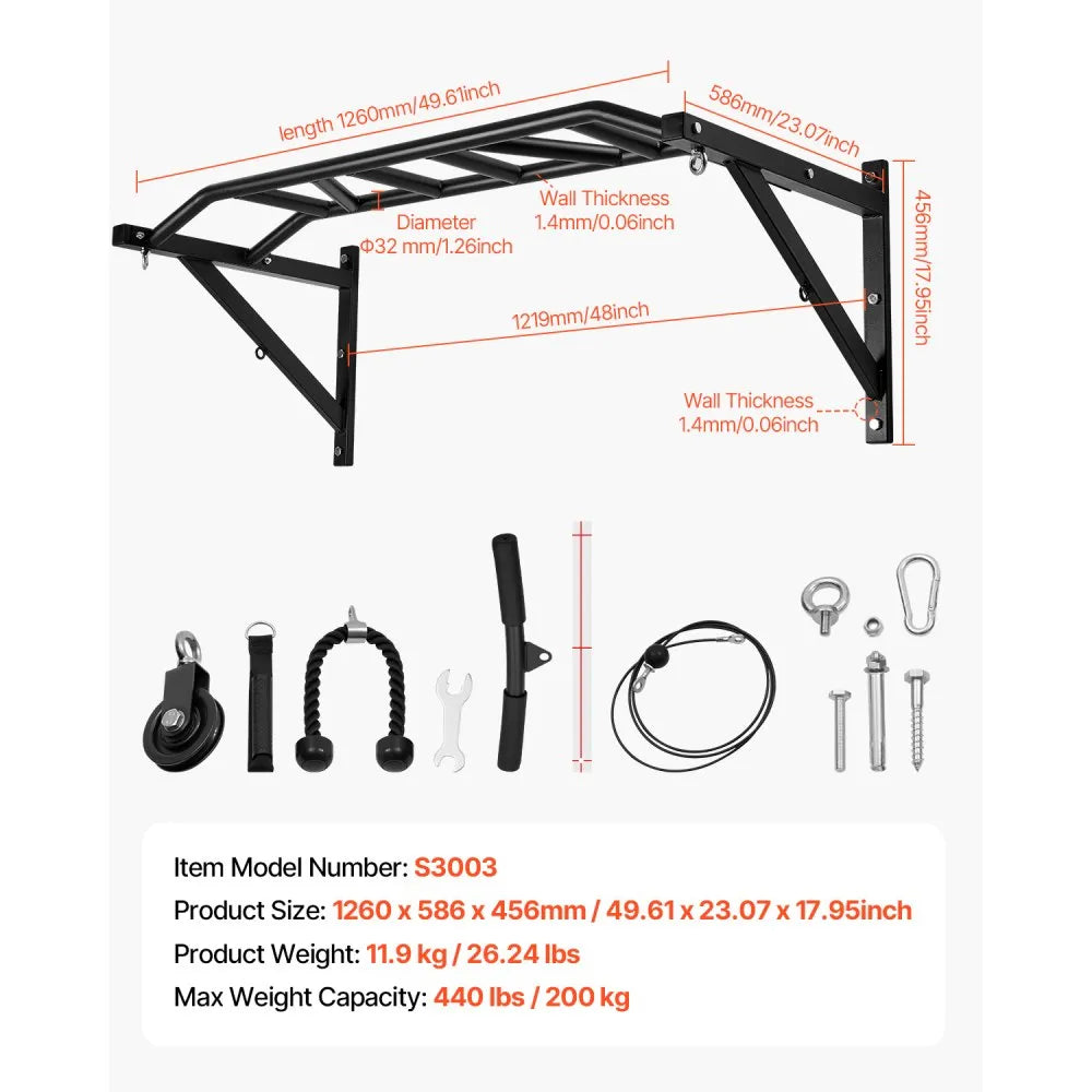 VEVOR Pull Up Bar Multi-Grip Wall Mounted Chin Up Bars Heavy Duty Home Gym
