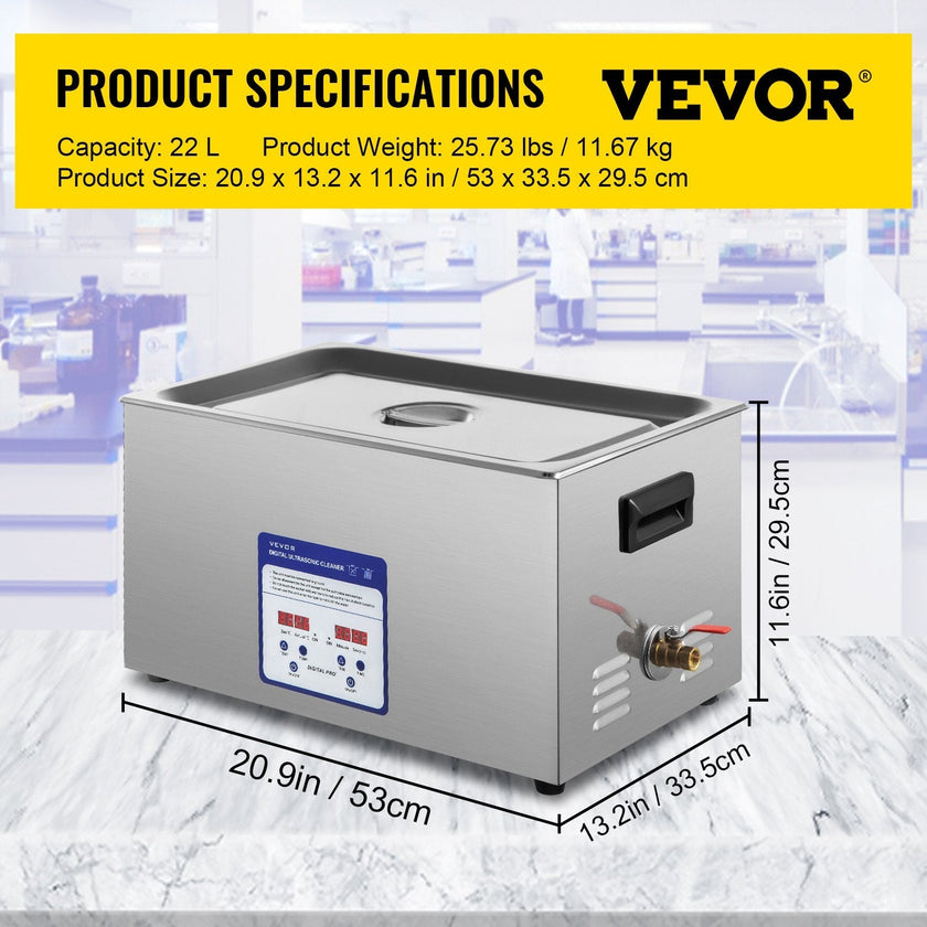 VEVOR Digital Ultrasonic Cleaner 22L Ultrasonic Cleaning Machine 40kHz Sonic Cleaner Machine 316 & 304 Stainless Steel Ultrasonic Cleaner Machine with Heater & Timer for Cleaning Jewelry Glasses Watch