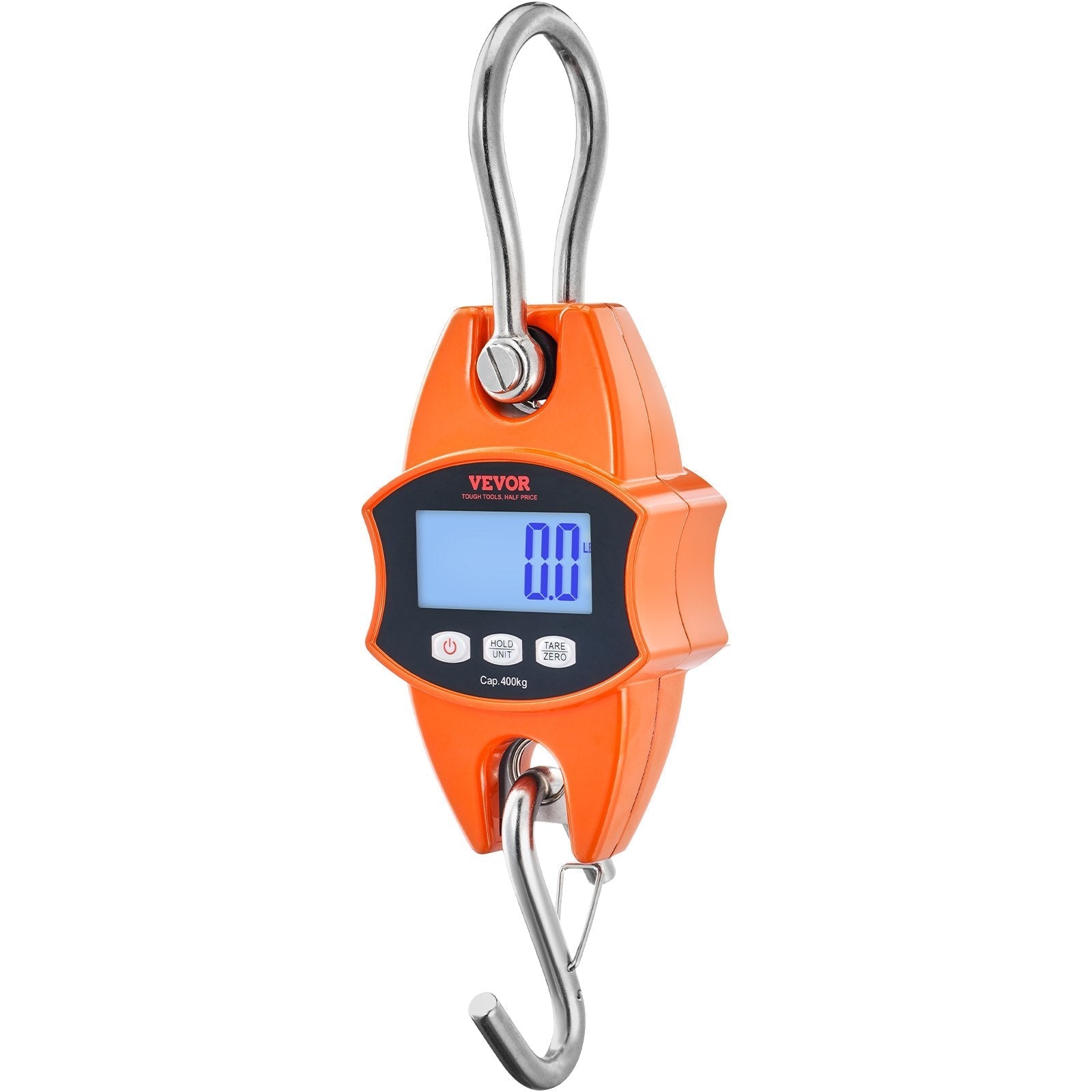 VEVOR Digital Crane Scale, 880 lbs/400 kg, Industrial Heavy Duty Hanging Scale with Cast Aluminum Case & LCD Screen, Handheld Mini Crane with Hooks for Farm, Hunting, Fishing, Outdoor, Garage (Orange)