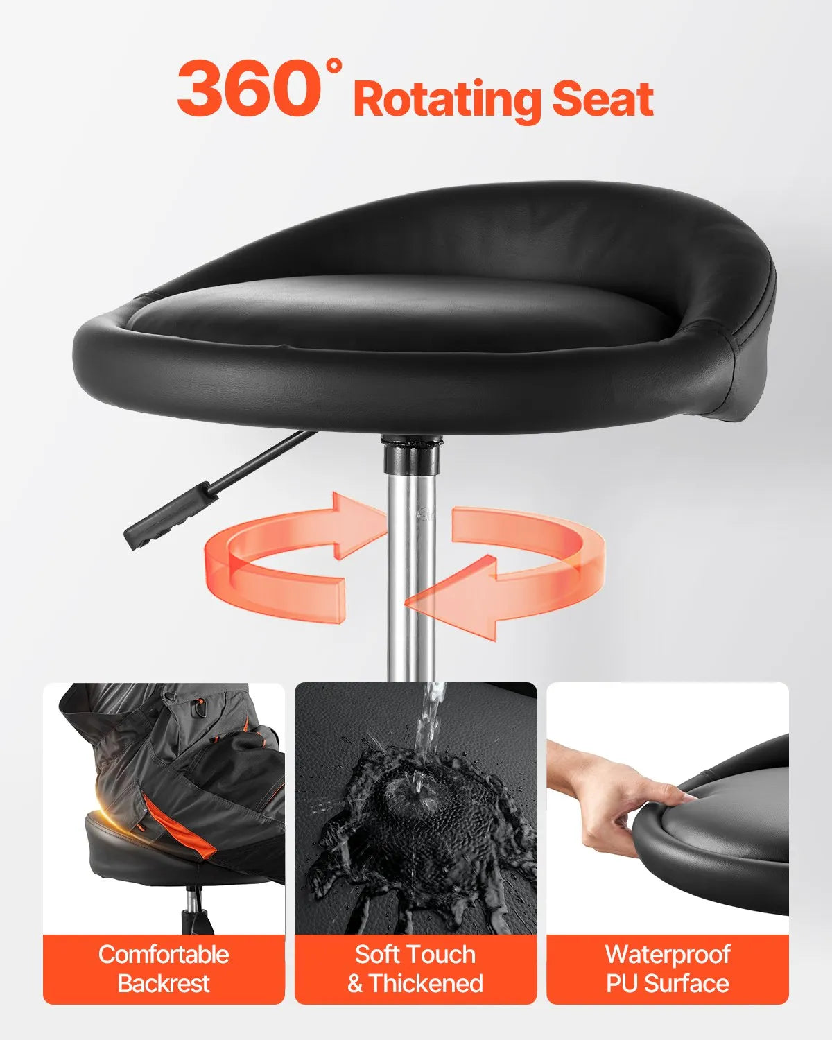 VEVOR Rolling Shop Stool Adjustable Height Garage Seat 300 lbs Load with Caster