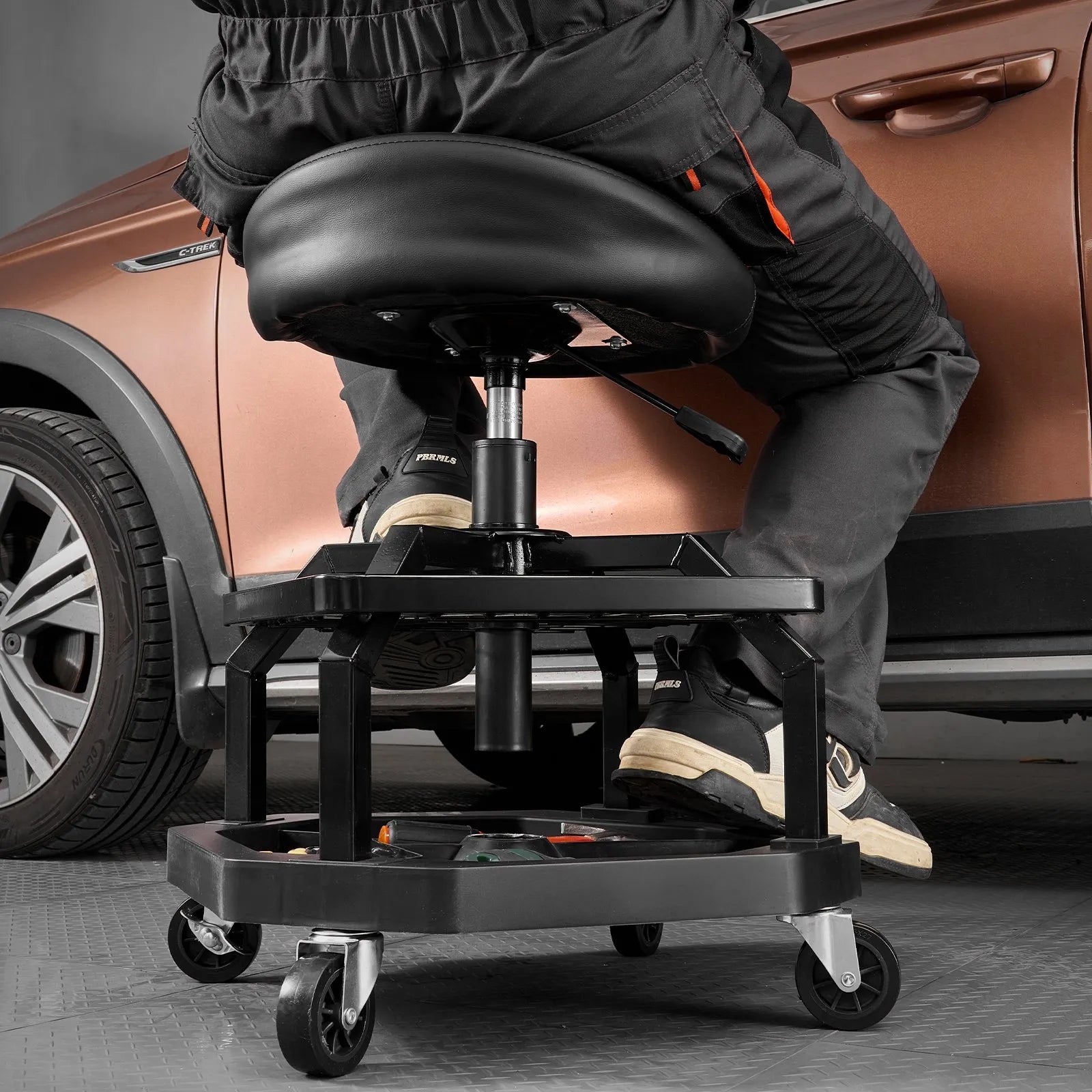 VEVOR Rolling Shop Stool Adjustable Height Garage Seat 300 lbs Load with Caster