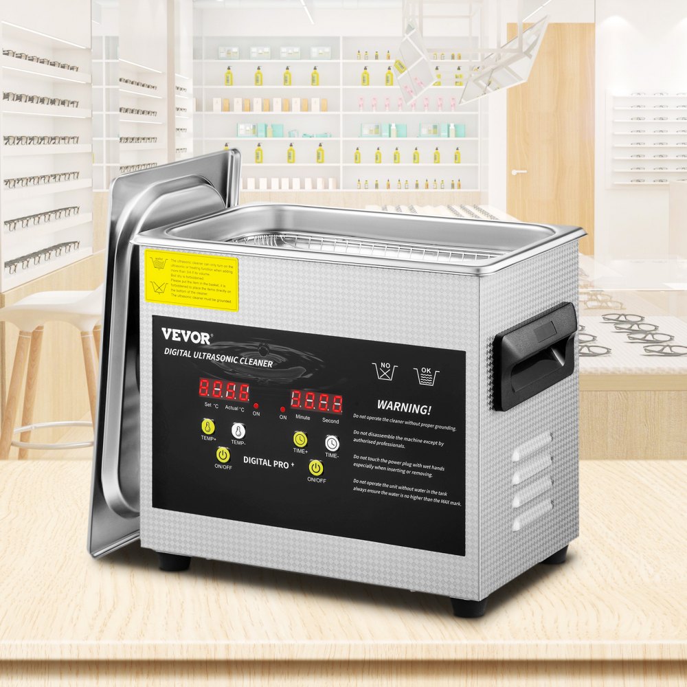 VEVOR Ultrasonic Cleaner 3L Ultrasonic Parts Cleaner 200W 40KHz Stainless Steel Ultrasonic Jewelry Cleaner with Digital Timer Heater for Jewelry Glasses Cleaning