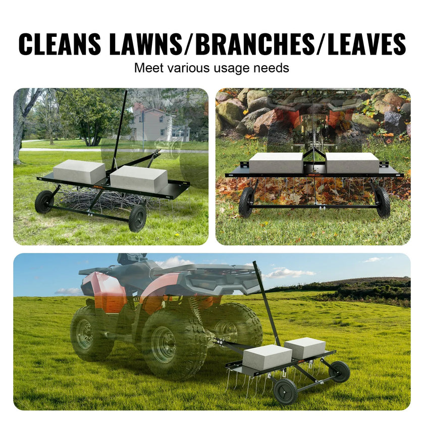 VEVOR Tow Behind Dethatcher, 48-inch Tow Dethatcher with 24 Spring Steel Tines, Lawn Dethatcher Rake for ATV or Mower, Tow Behind Lawn Rake with Lift Handle for Garden Farm Grass