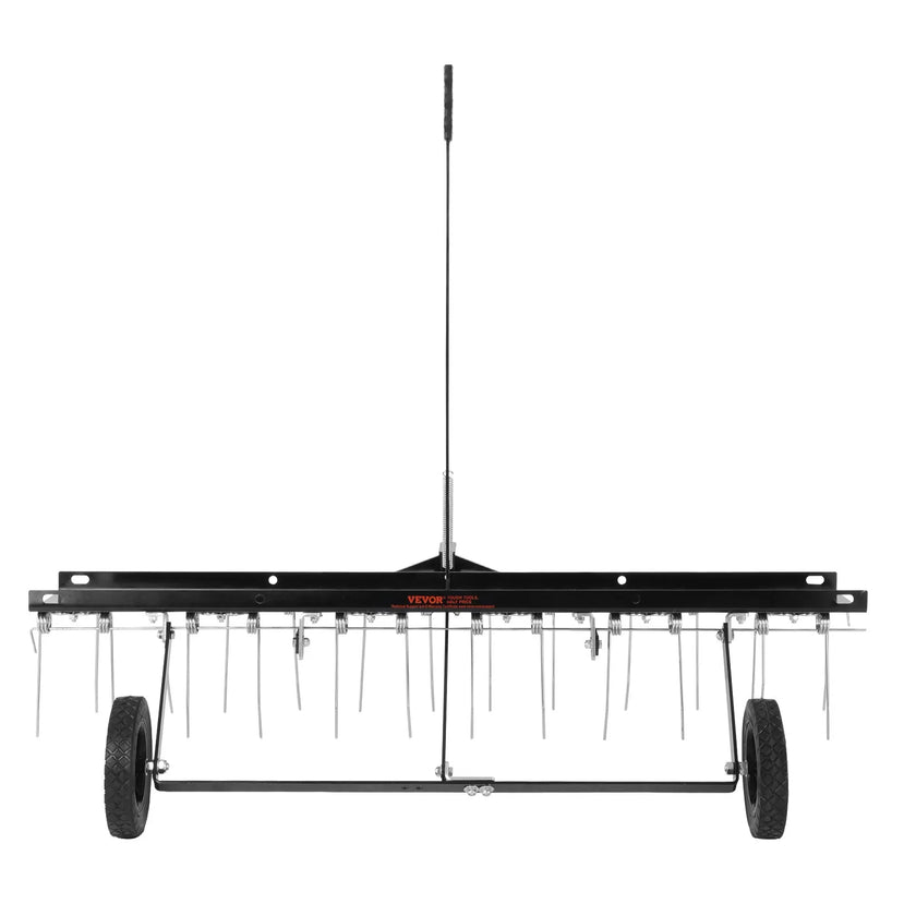 VEVOR Tow Behind Dethatcher, 48-inch Tow Dethatcher with 24 Spring Steel Tines, Lawn Dethatcher Rake for ATV or Mower, Tow Behind Lawn Rake with Lift Handle for Garden Farm Grass