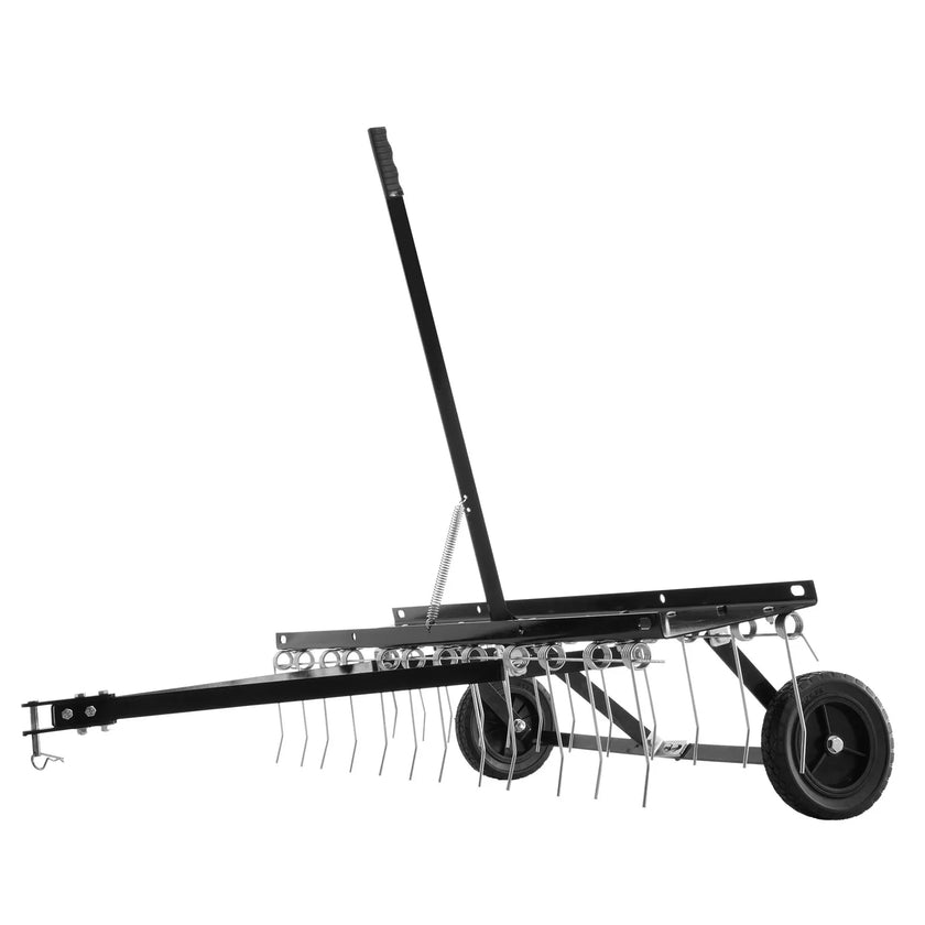 VEVOR Tow Behind Dethatcher, 48-inch Tow Dethatcher with 24 Spring Steel Tines, Lawn Dethatcher Rake for ATV or Mower, Tow Behind Lawn Rake with Lift Handle for Garden Farm Grass