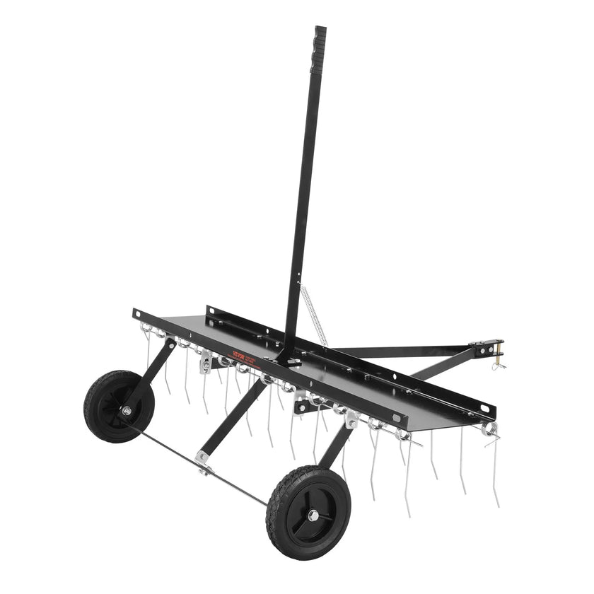VEVOR Tow Behind Dethatcher, 48-inch Tow Dethatcher with 24 Spring Steel Tines, Lawn Dethatcher Rake for ATV or Mower, Tow Behind Lawn Rake with Lift Handle for Garden Farm Grass