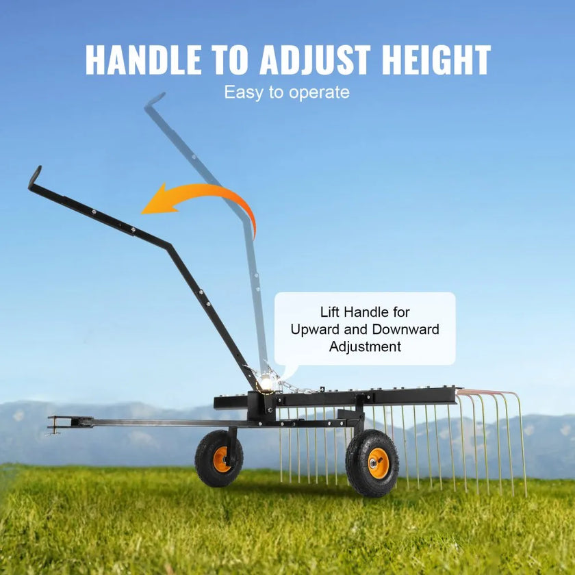 VEVOR Tow Behind Dethatcher, 60-inch Tow Dethatcher with 24 Steel Tines, Lawn Dethatcher Rake for ATV or Mower, Tow Behind Lawn Rake with Lift Handle for Leaves, Pine Needles, and Grass