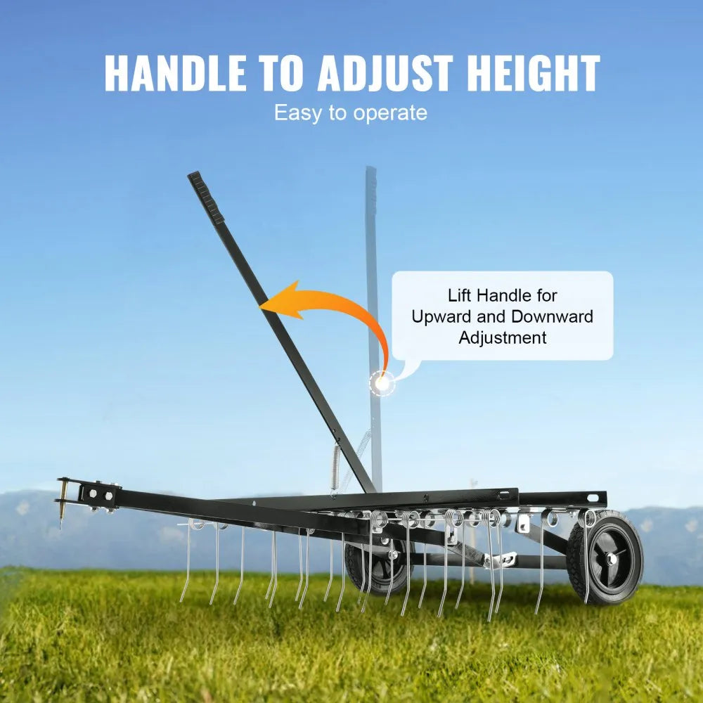 VEVOR Tow Behind Dethatcher, 40-inch Tow Dethatcher with 20 Spring Steel Tines, Lawn Dethatcher Rake for ATV or Mower, Tow Behind Lawn Rake with Lift Handle for Garden Farm Grass