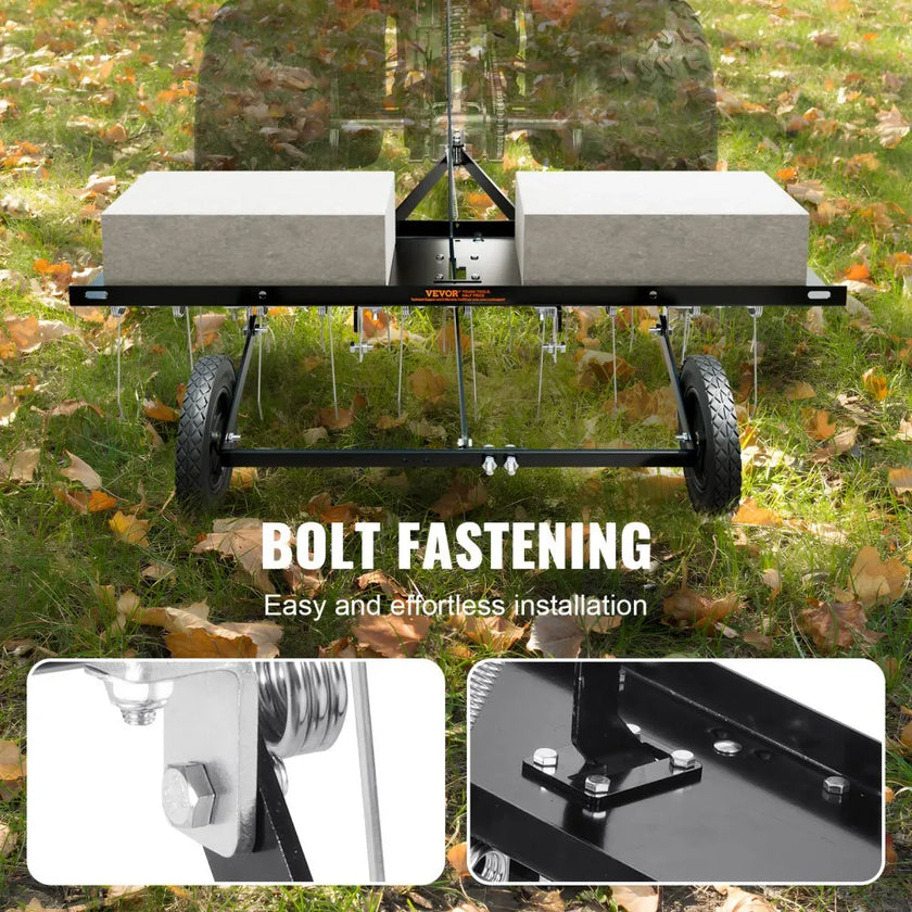 VEVOR Tow Behind Dethatcher, 40-inch Tow Dethatcher with 20 Spring Steel Tines, Lawn Dethatcher Rake for ATV or Mower, Tow Behind Lawn Rake with Lift Handle for Garden Farm Grass