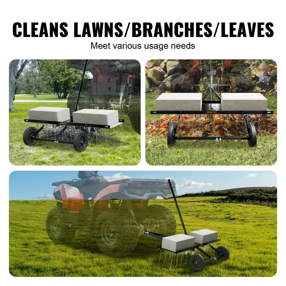 VEVOR Tow Behind Dethatcher, 40-inch Tow Dethatcher with 20 Spring Steel Tines, Lawn Dethatcher Rake for ATV or Mower, Tow Behind Lawn Rake with Lift Handle for Garden Farm Grass