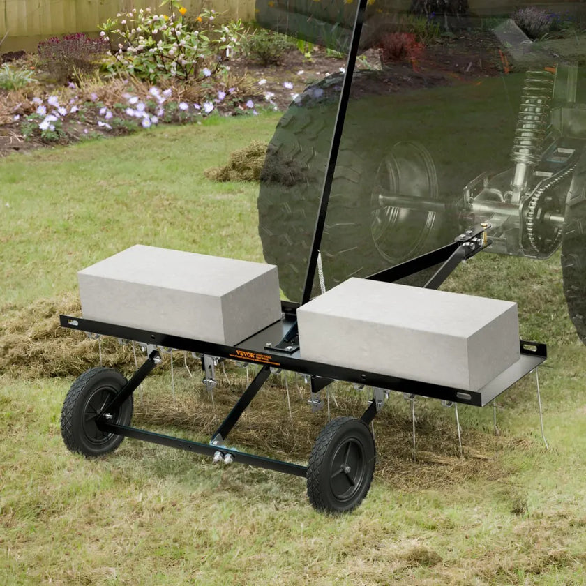 VEVOR Tow Behind Dethatcher, 40-inch Tow Dethatcher with 20 Spring Steel Tines, Lawn Dethatcher Rake for ATV or Mower, Tow Behind Lawn Rake with Lift Handle for Garden Farm Grass
