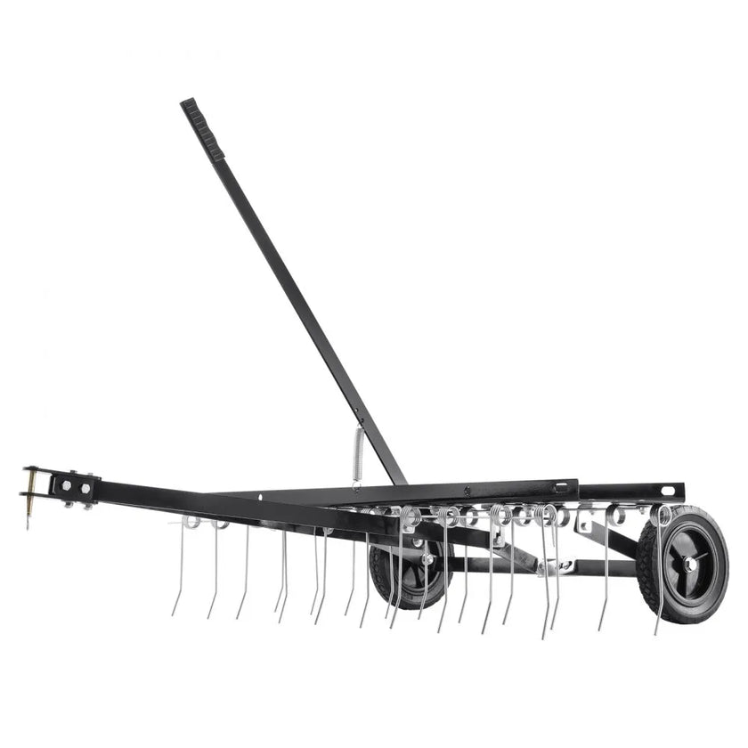 VEVOR Tow Behind Dethatcher, 40-inch Tow Dethatcher with 20 Spring Steel Tines, Lawn Dethatcher Rake for ATV or Mower, Tow Behind Lawn Rake with Lift Handle for Garden Farm Grass