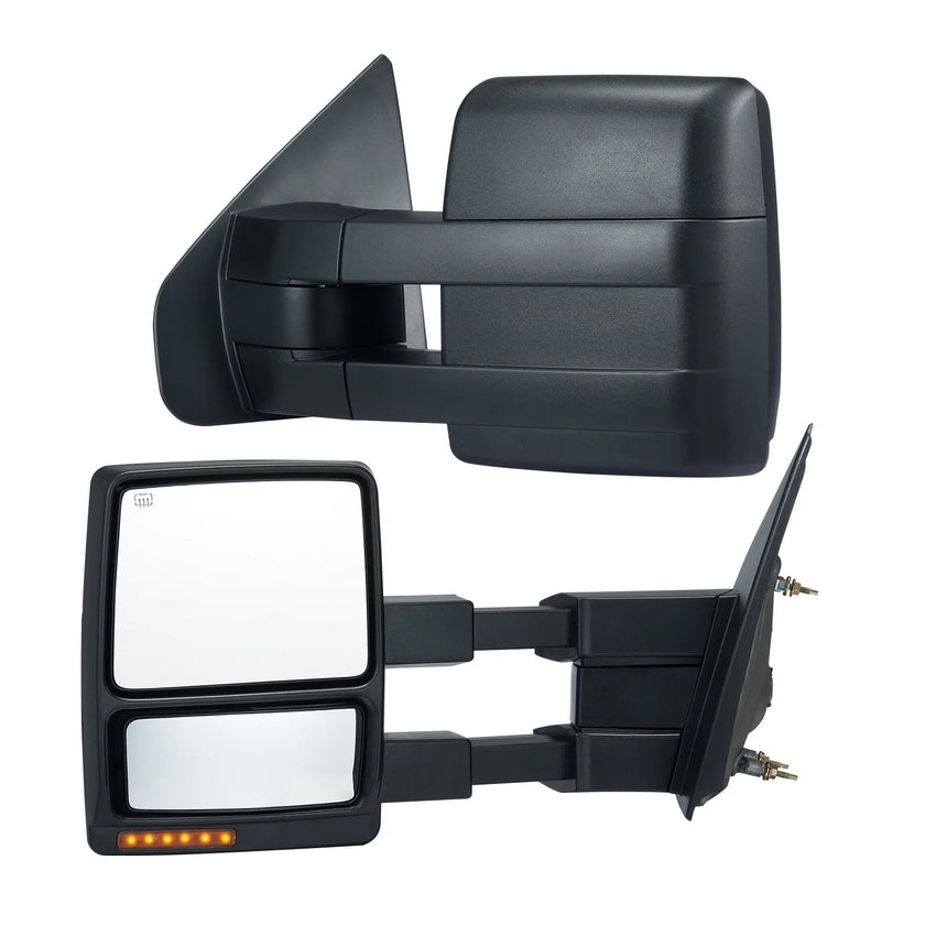 VEVOR Towing Mirrors, Left & Right Pair Set for 2004-2014 Ford F150, Power Heated with Signal Light & Puddle Light, Plane & Convex Glass, Manual Controlling Telescoping Folding, Heating Defrost, Black