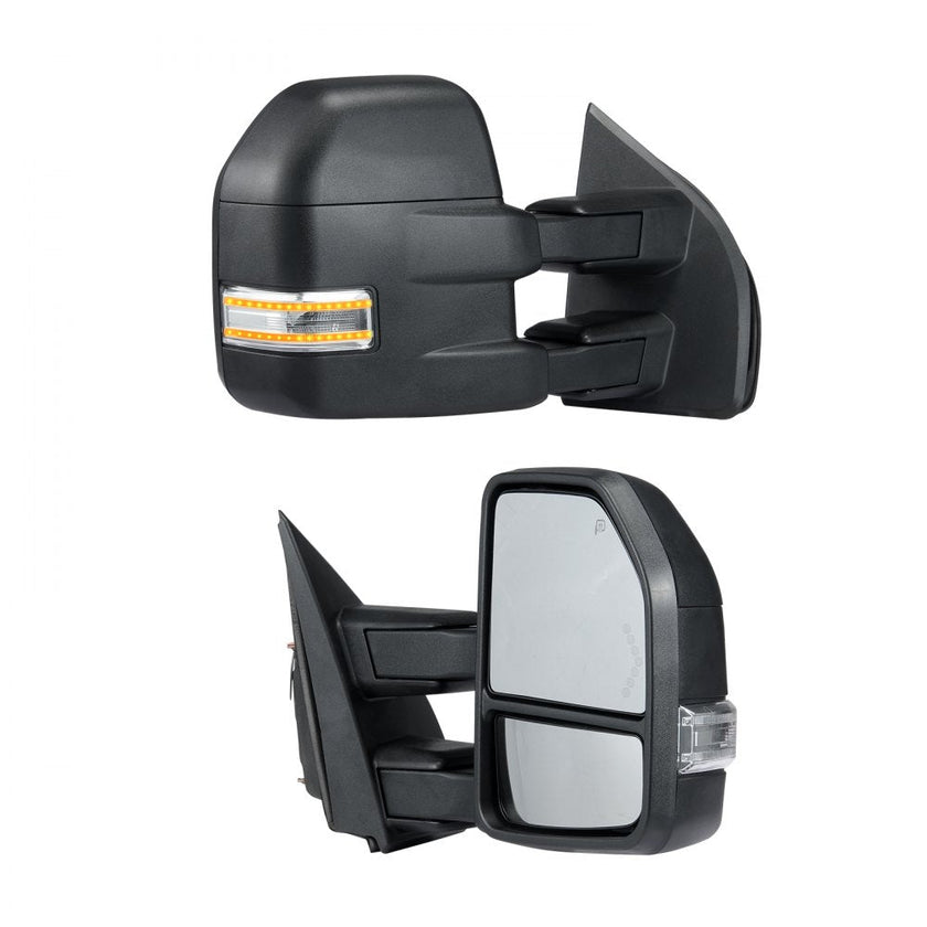 VEVOR Towing Mirrors, Left & Right Pair Set for 2015-2018 Ford F150, Power Heated with Signal Light & Puddle Light, Plane & Convex Glass, Manual Controlling Telescoping Folding, Heating Defrost, Black