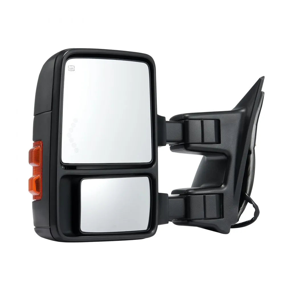 VEVOR Towing Mirrors, Left & Right Pair Set for 1999-2007 Ford F250 F350 F450 F550, Power Heated with Signal Light, Plane & Convex Glass, Manual Controlling Telescoping Folding, Heating Defrost, Black