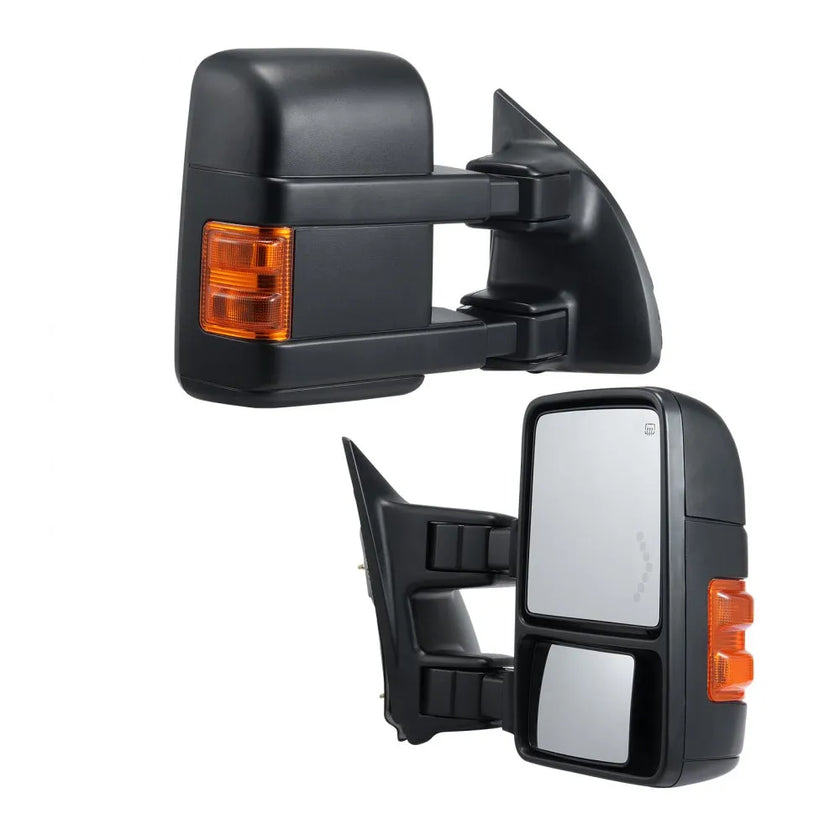 VEVOR Towing Mirrors, Left & Right Pair Set for 1999-2007 Ford F250 F350 F450 F550, Power Heated with Signal Light, Plane & Convex Glass, Manual Controlling Telescoping Folding, Heating Defrost, Black