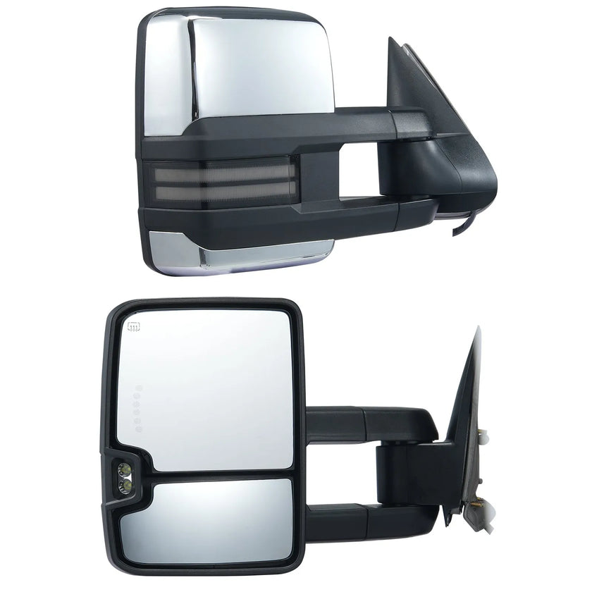 VEVOR Towing Mirrors, Left & Right Pair Set for Chevrolet Silverado (2003-2007)/GMC/Cadillac, Power Heated Tow Mirror with Signal Light, Manual Controlling Telescoping Folding, Heating Defrost, Silver