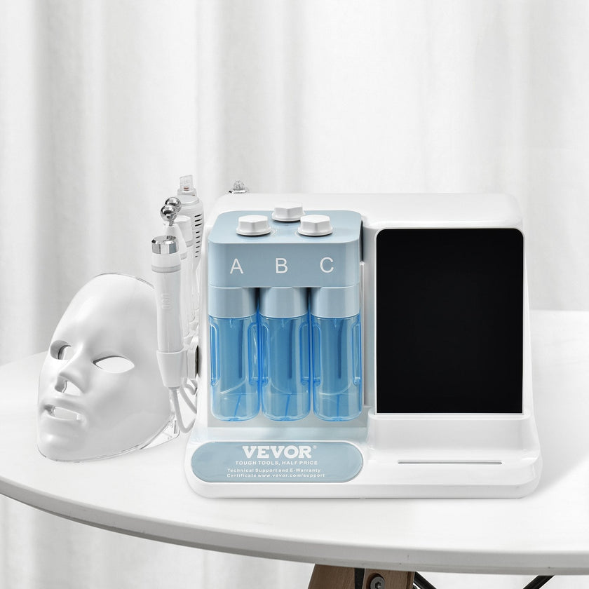 VEVOR 8 in 1 Hydrogen Oxygen Facial Machine, Professional Hydrafacial Machine for Spa, Hydro Facial Cleansing Rejuvenation Machine with 8 in LCD Screen, Microcurrent Probe, Bipolar RF Radiofrequency