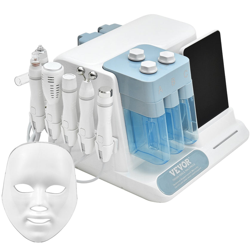 VEVOR 8 in 1 Hydrogen Oxygen Facial Machine, Professional Hydrafacial Machine for Spa, Hydro Facial Cleansing Rejuvenation Machine with 8 in LCD Screen, Microcurrent Probe, Bipolar RF Radiofrequency