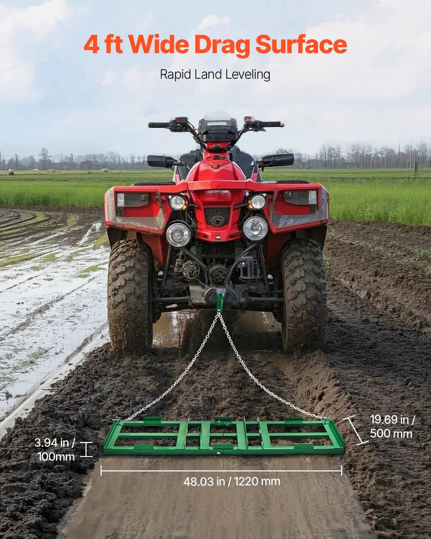VEVOR Drag Harrow 4 ft Heavy Duty Tow Behind Drag Harrow Driveway Grader Rake