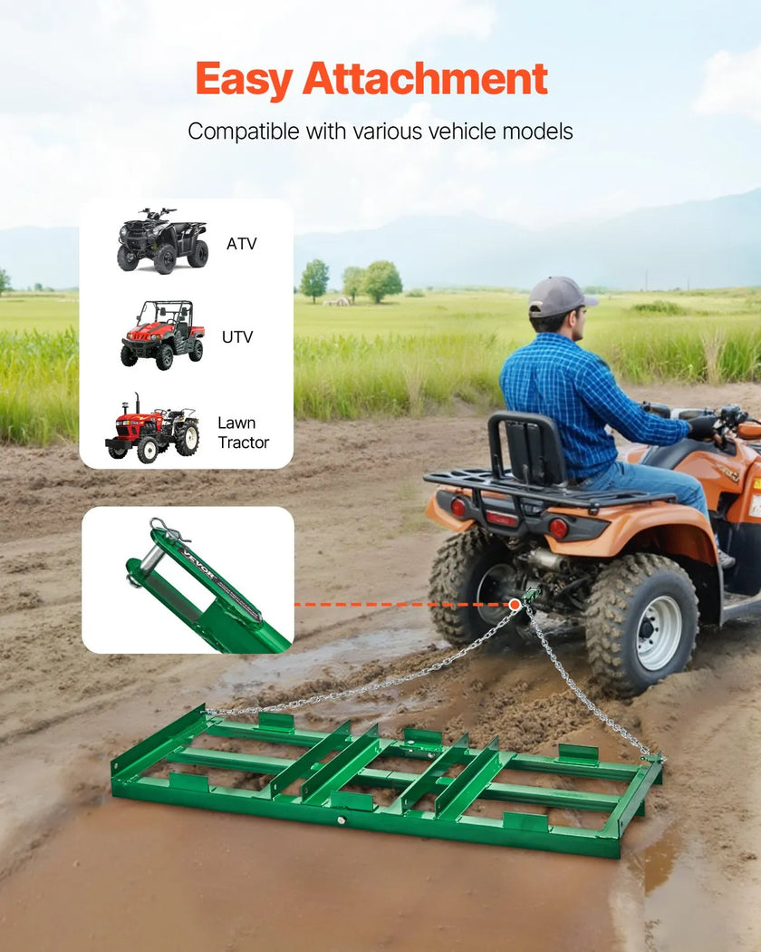 VEVOR Drag Harrow 4 ft Heavy Duty Tow Behind Drag Harrow Driveway Grader Rake