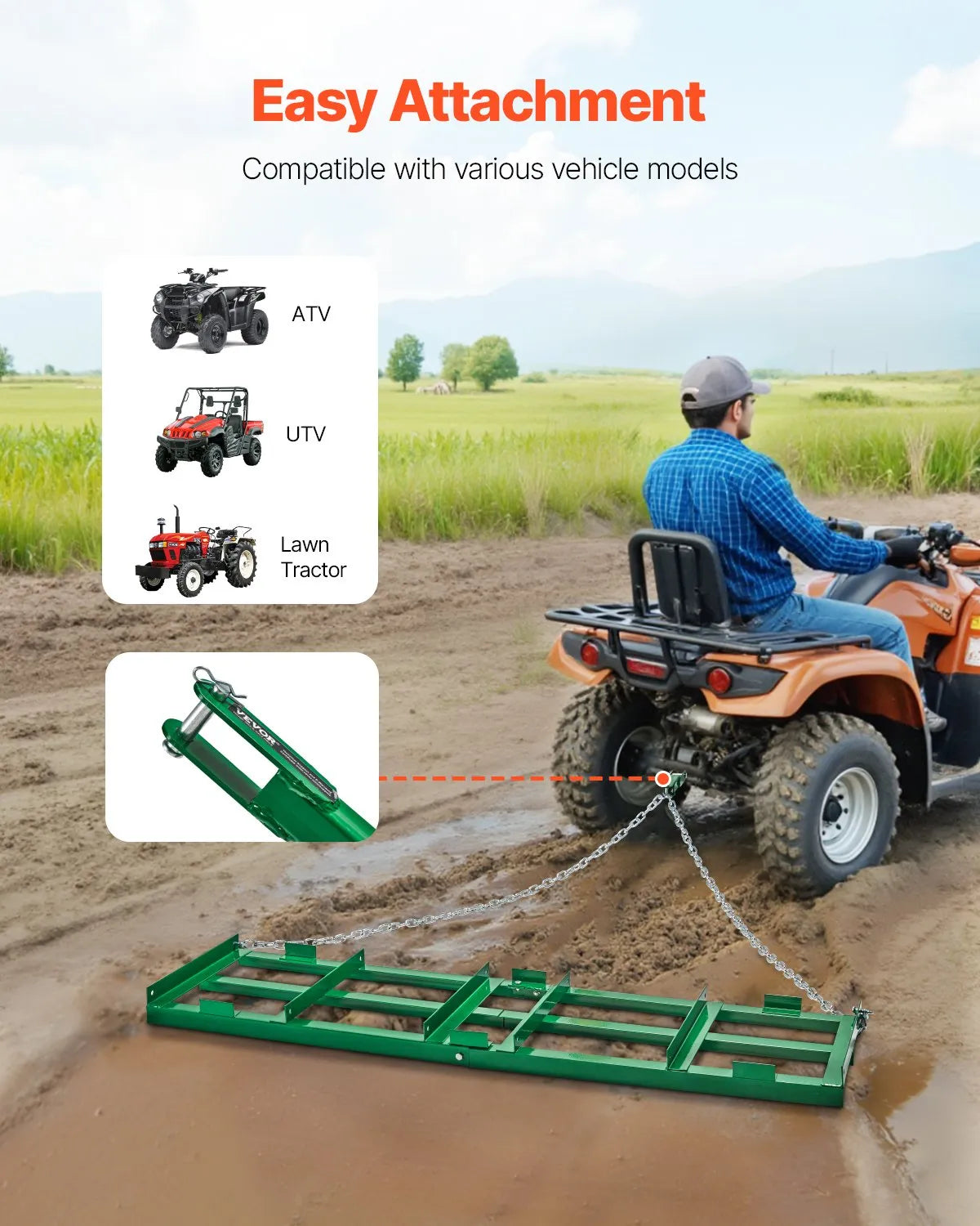 VEVOR Drag Harrow 6 ft Heavy Duty Tow Behind Drag Harrow Driveway Grader Rake