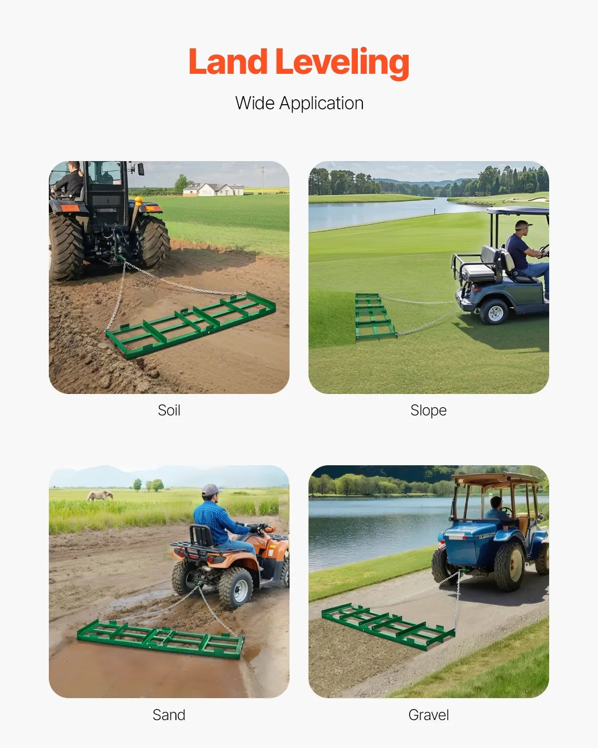 VEVOR Drag Harrow 6 ft Heavy Duty Tow Behind Drag Harrow Driveway Grader Rake